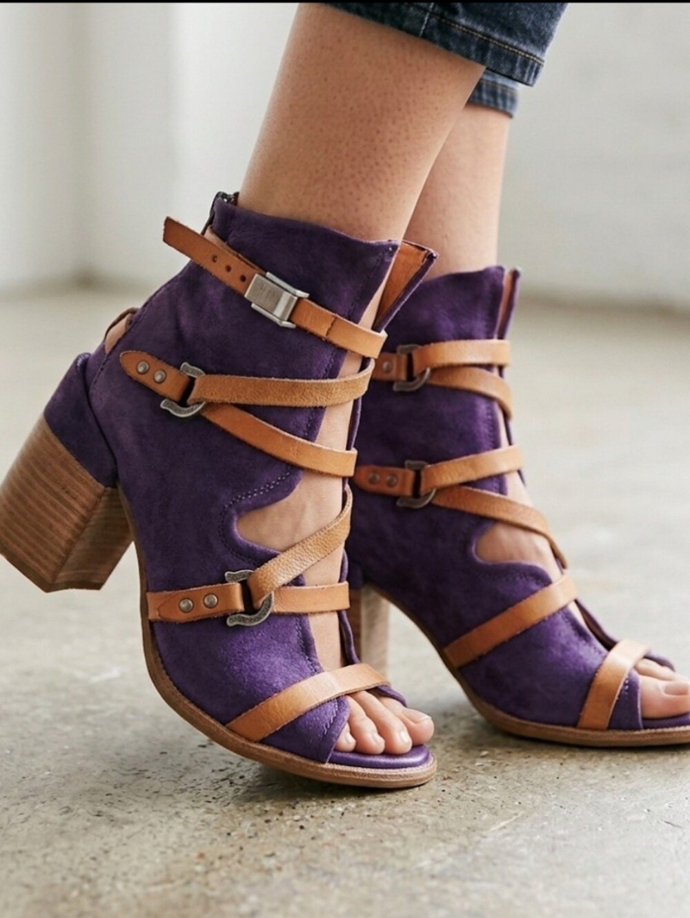A.S.98 x Free People Open-toe Roman Block-heel Sandals / Sz 4.5 - 5 / Eggplant